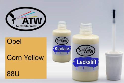 Opel, Corn Yellow, 88U: 20ml Lackstift + 20ml Klarlack - Set, von ATW Autoteile West.
